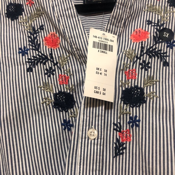NWT $58 Abercrombie & Fitch Embroidered Floral Tie-Sleeve Blouse in XS! - Picture 4 of 8